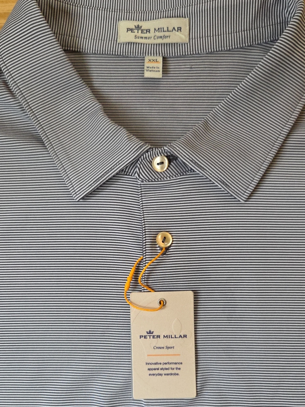 Peter Millar Summer Comfort Men's XXL Navy White Micro Stripe Golf Polo NWT